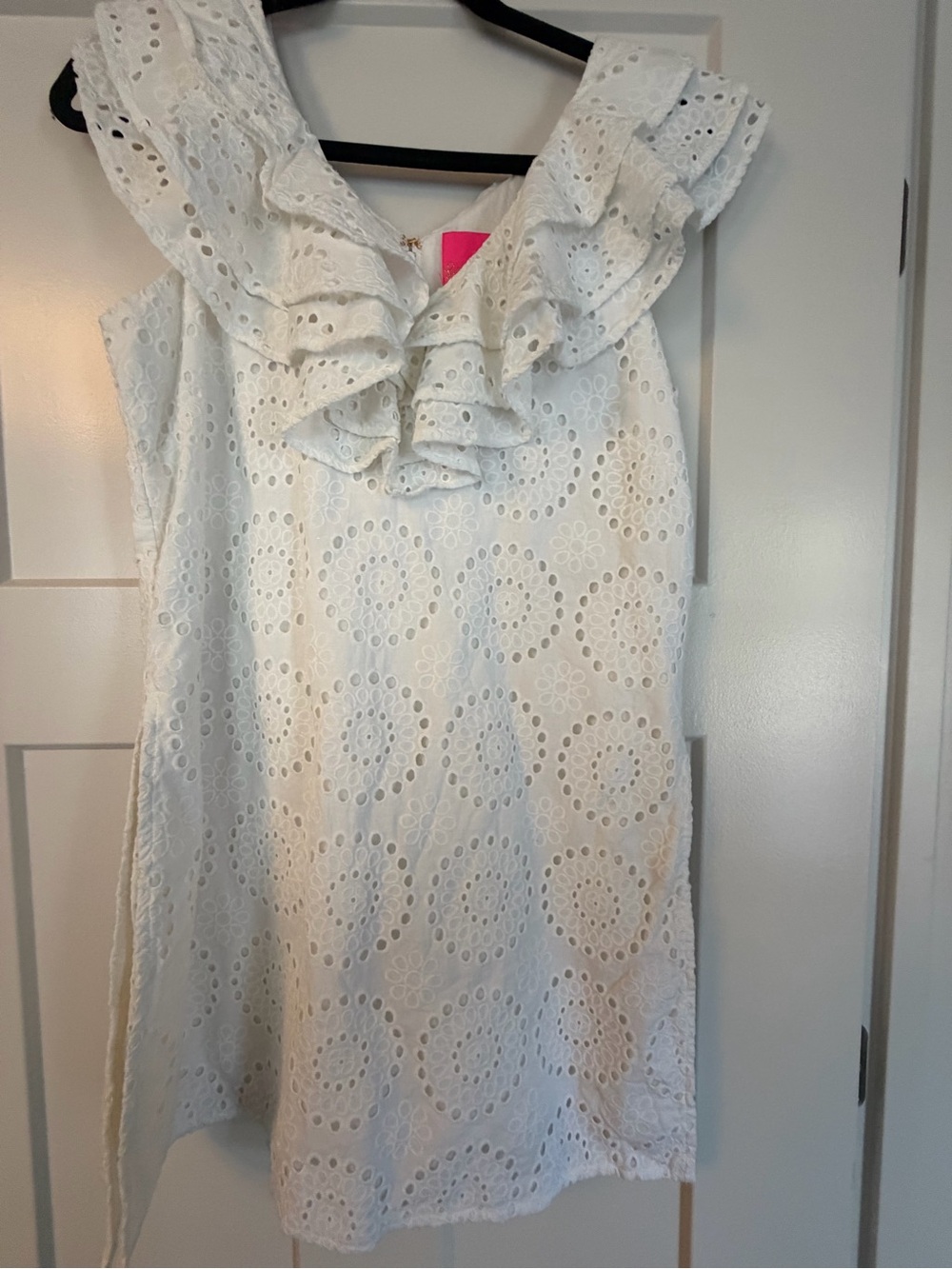 Lilly Pulitzer white eyelet romper w/ruffles at  top size 8, like new worn once